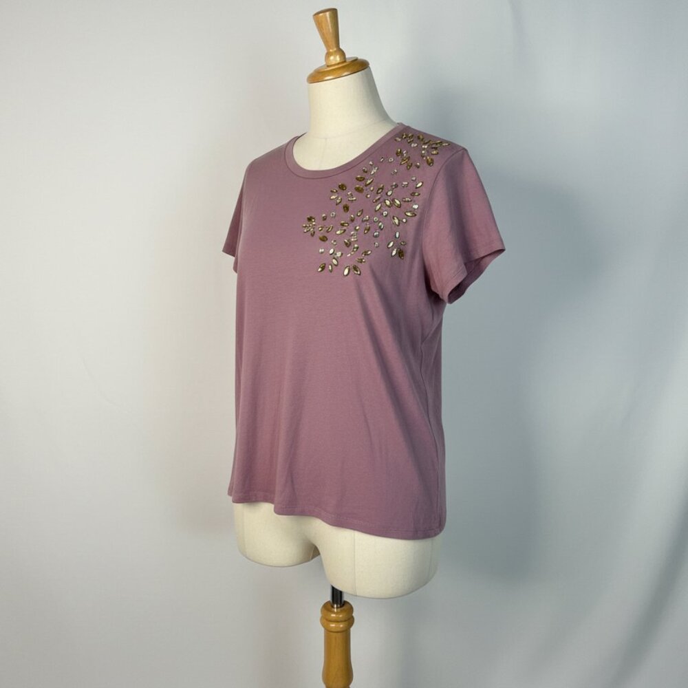 Express Light Purple Short Sleeve Embellished Top Women's Large